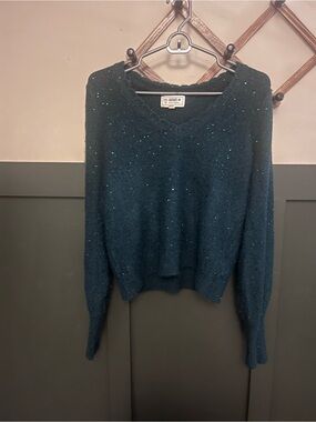 Fat Face Teal Sequin V-Neck Sweater